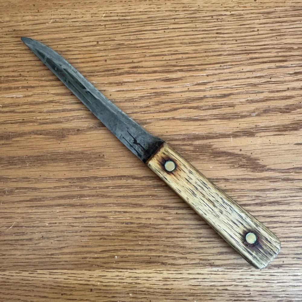 Vintage Ontario Knife Co Tru-Edge Carbon‎ Steel Butcher Knife Wood Handle USA